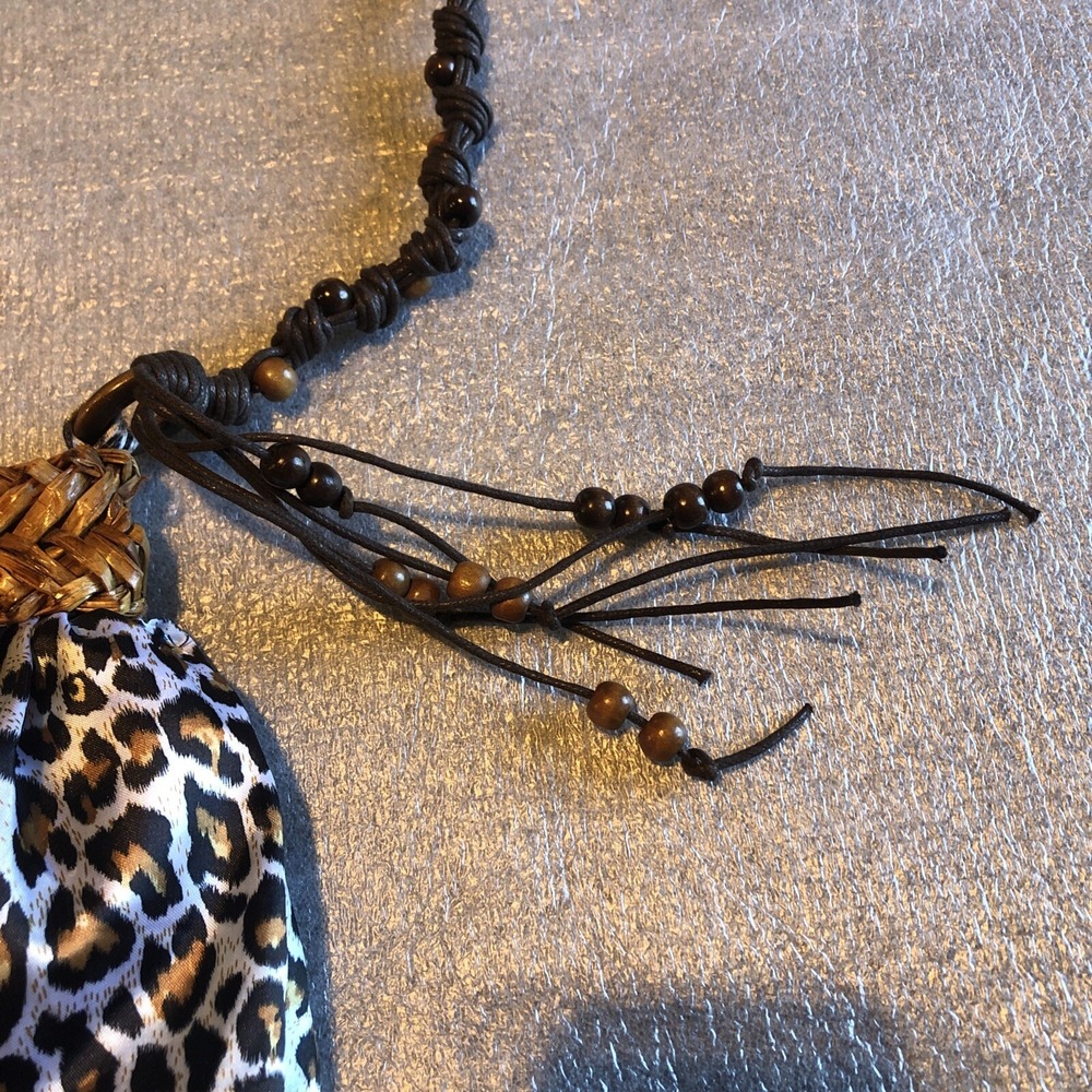DP Leopard Print Purse Braided Beaded Long Strap Bohemian Hippie Pocket Clasp - Picture 5 of 12